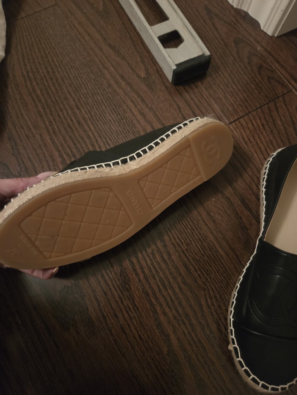 CHANEL Black Leather Espadrille Slip-Ons with CC Includes Chanel Bag - Picture 8 of 8
